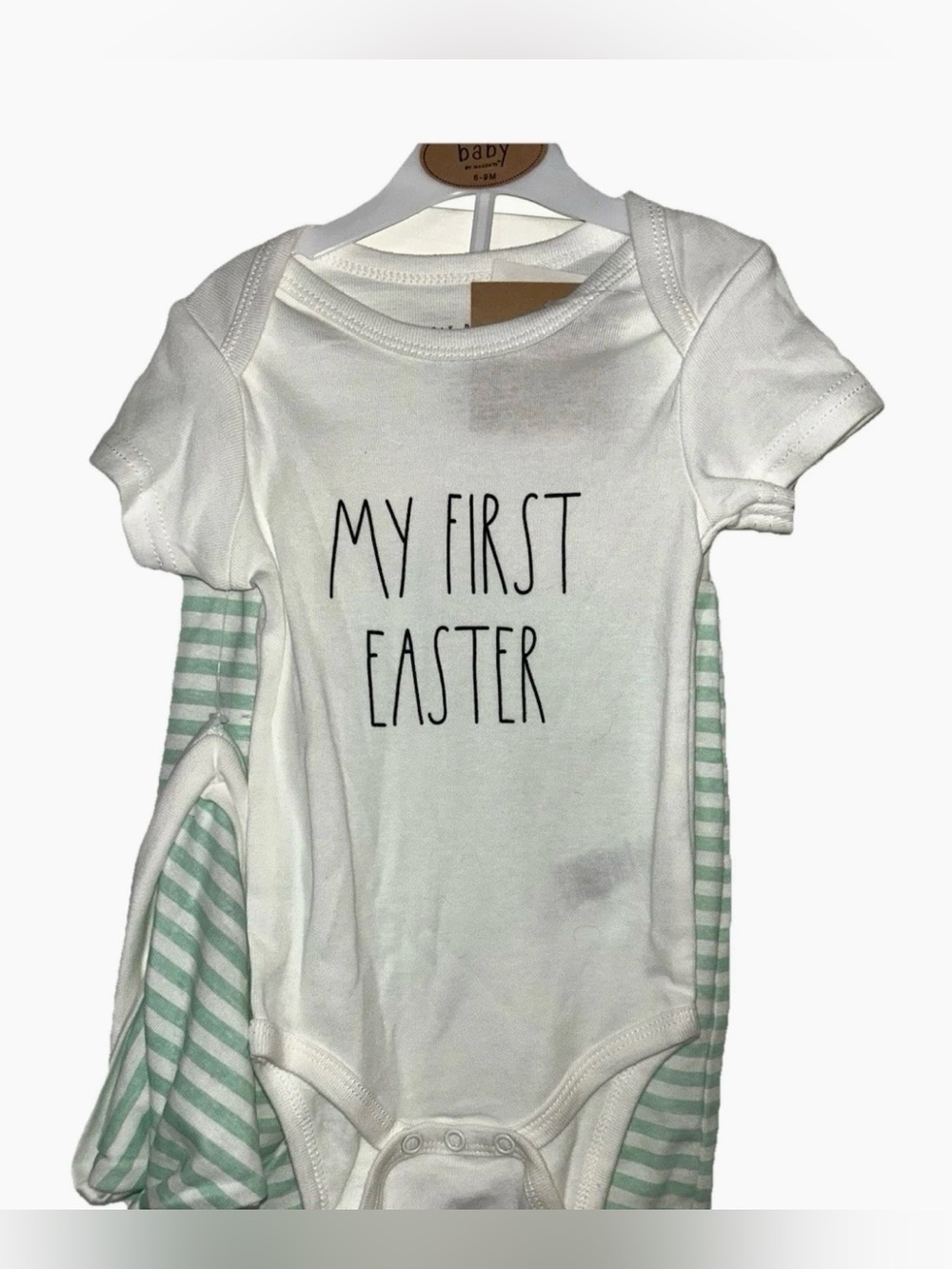 Rae Dunn Baby Unisex My First Easter 3-Pc Outfit 6-9 Months Stripes Springtime